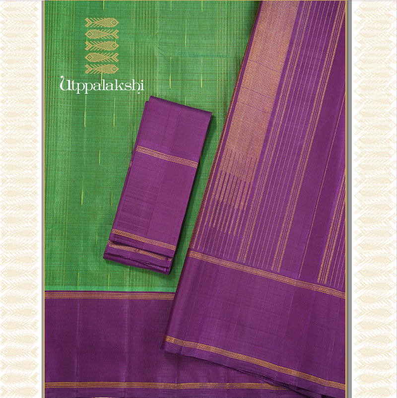 GREEN MALLI MOGGU SAREE WITH VOILET BORDER-AN UTPPALAKSHI HANDWOVEN KANCHIPURAM SILK SAREE