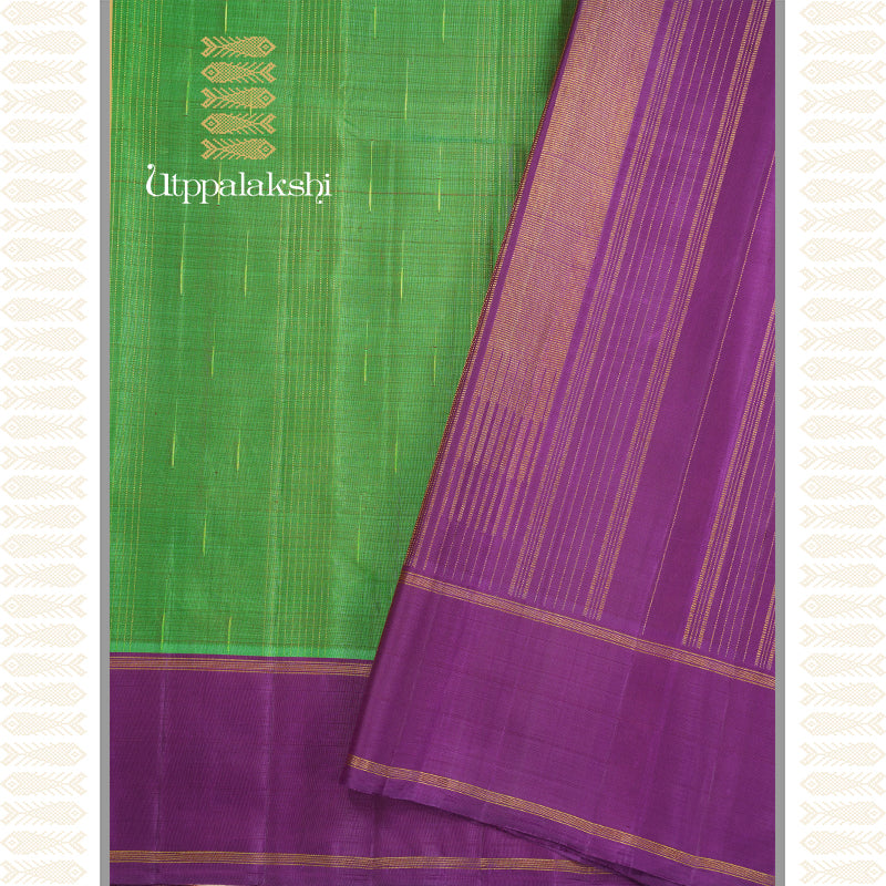GREEN MALLI MOGGU SAREE WITH VOILET BORDER-AN UTPPALAKSHI HANDWOVEN KANCHIPURAM SILK SAREE