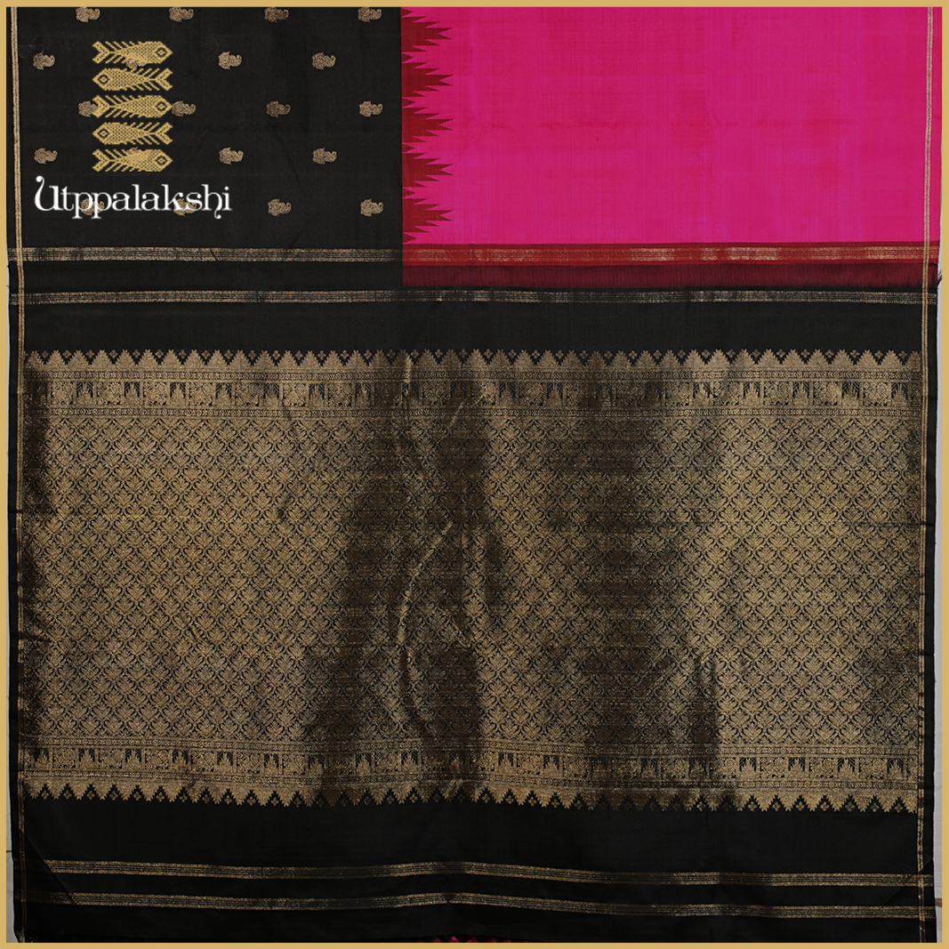 BLACK AND PINK HALF AND HALF SAREE-AN UTPPALAKSHI HANDWOVEN KANCHIPURAM SILK SAREE