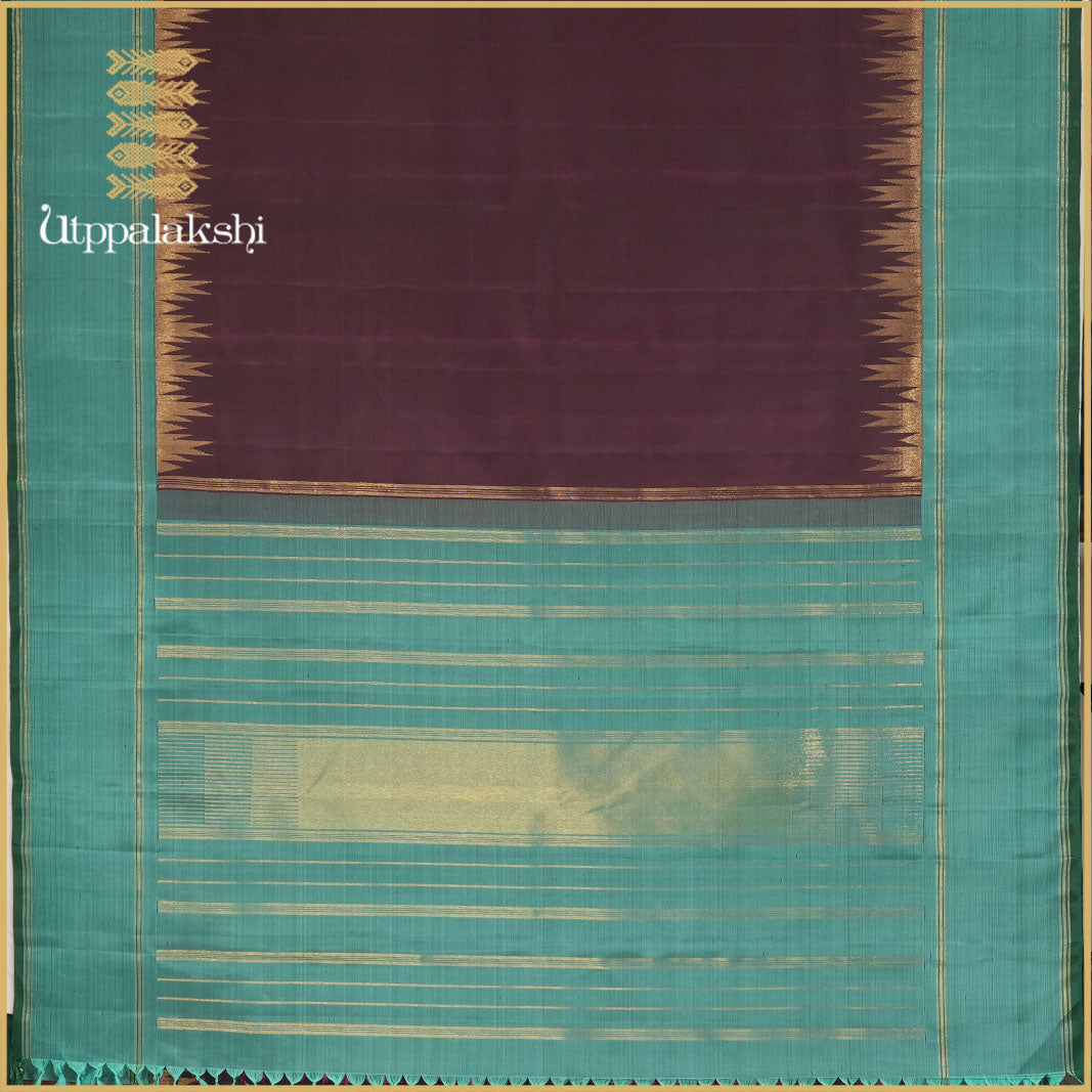 COFFEE BROWN COLOUR SAREE WITH TEAL BLUE -AN UTPPALAKSHI HANDWOVEN KANCHIPURAM SILK SAREE