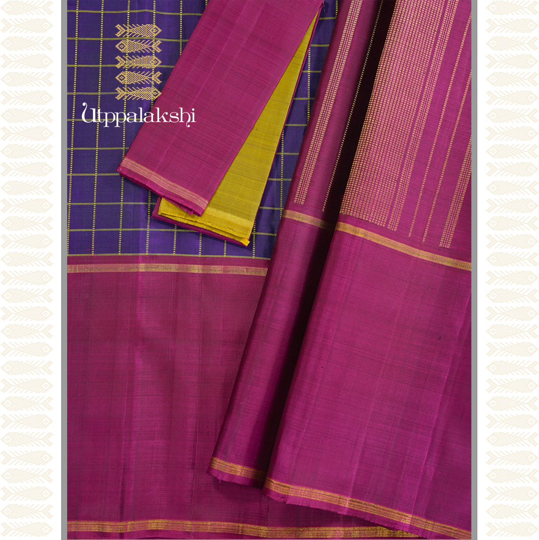 BLUE MUPPAKAM WITH GANGA JAMUNA BORDER-AN UTPPALAKSHI HANDWOVEN KANCHIPURAM SILK SAREE