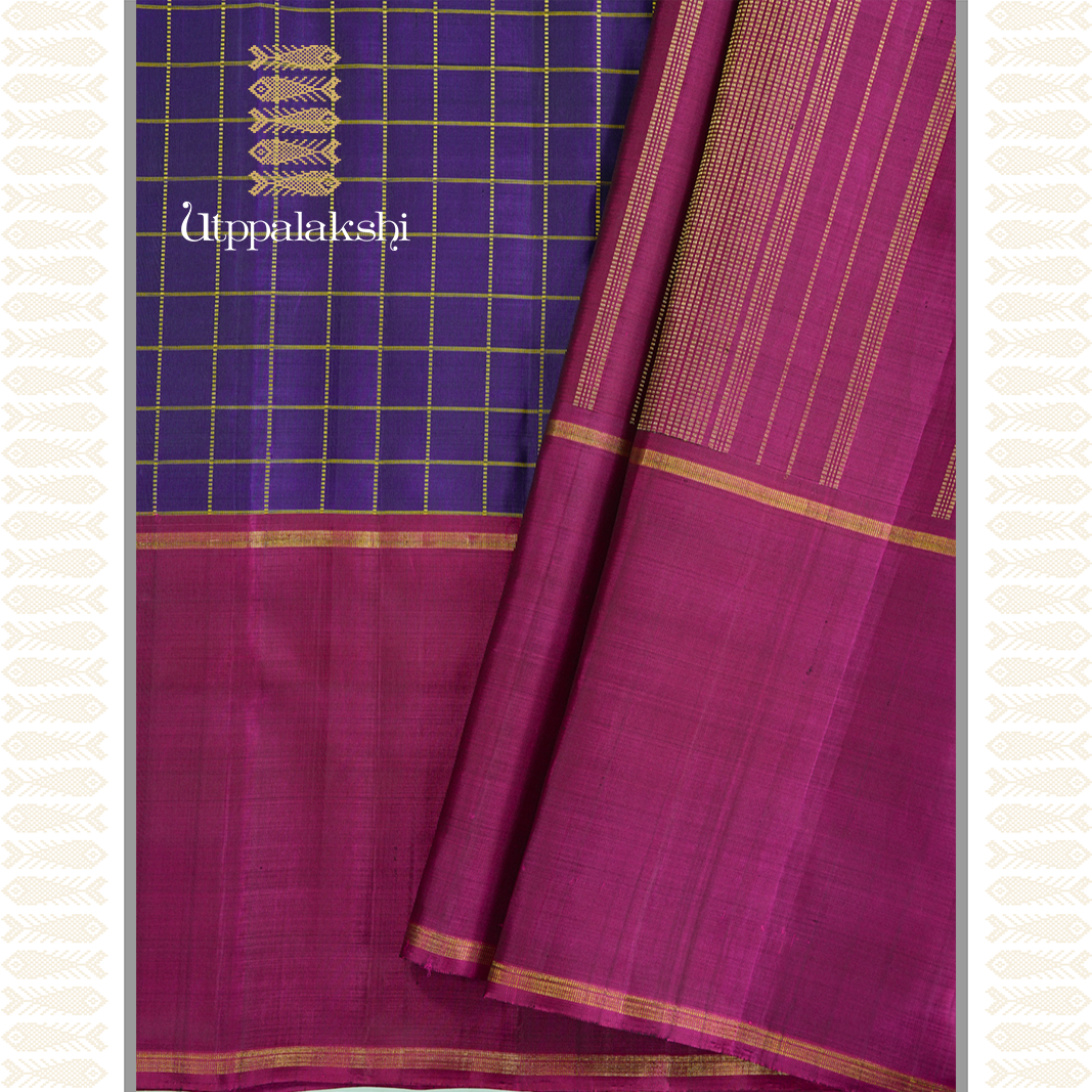 BLUE MUPPAKAM WITH GANGA JAMUNA BORDER-AN UTPPALAKSHI HANDWOVEN KANCHIPURAM SILK SAREE