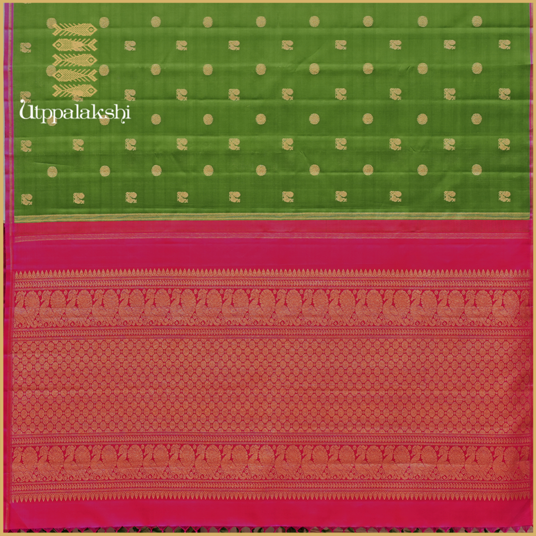 GREEN KANJIVARAM CORA SILK SAREE-AN UTPPALAKSHI HANDWOVEN KANCHIPURAM SILK SAREE