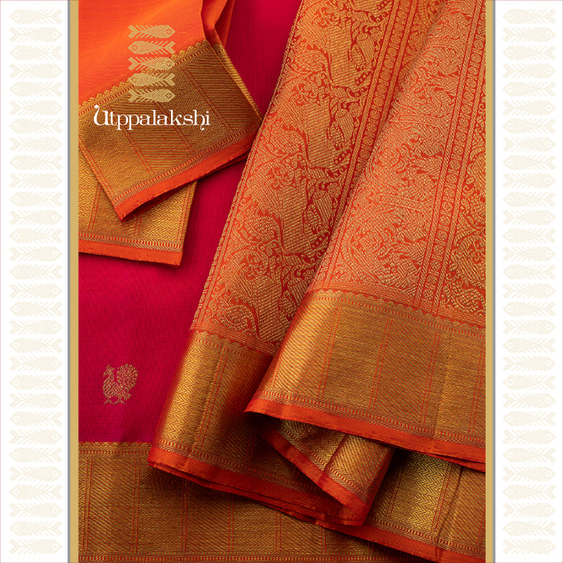 PARTLY PALLU SAREE PINK AND ORANGE WITH ANNAM CHAKRAM || UTPPALAKSHI HANDWOVEN KANJIVARAM SILK SAREE