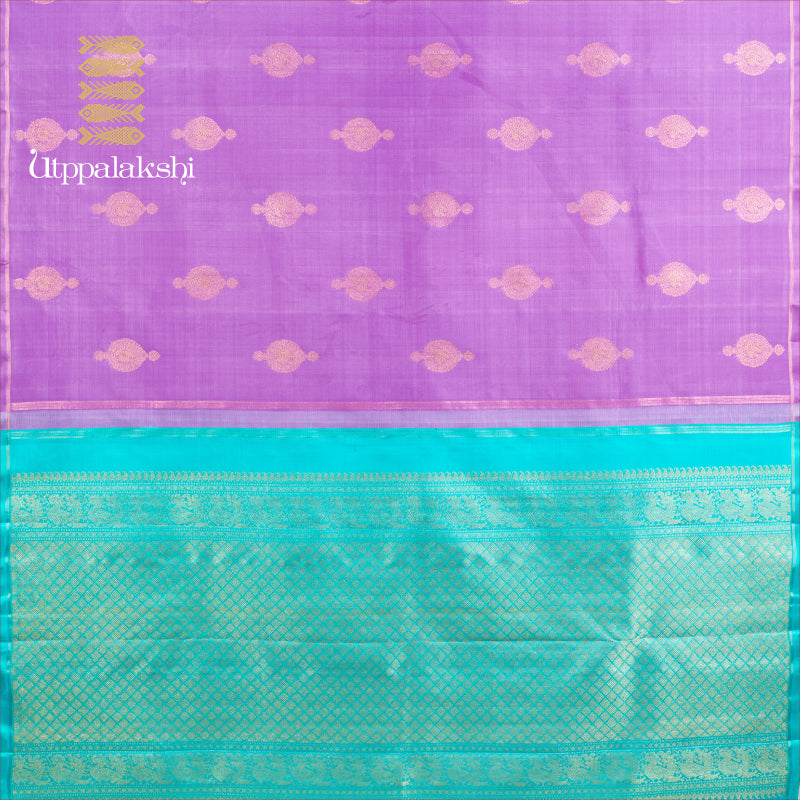 UTPPALAKSHI HANDWOVEN KANJIVARAM SILK SAREE LAVENDER BLUE NO BORDER