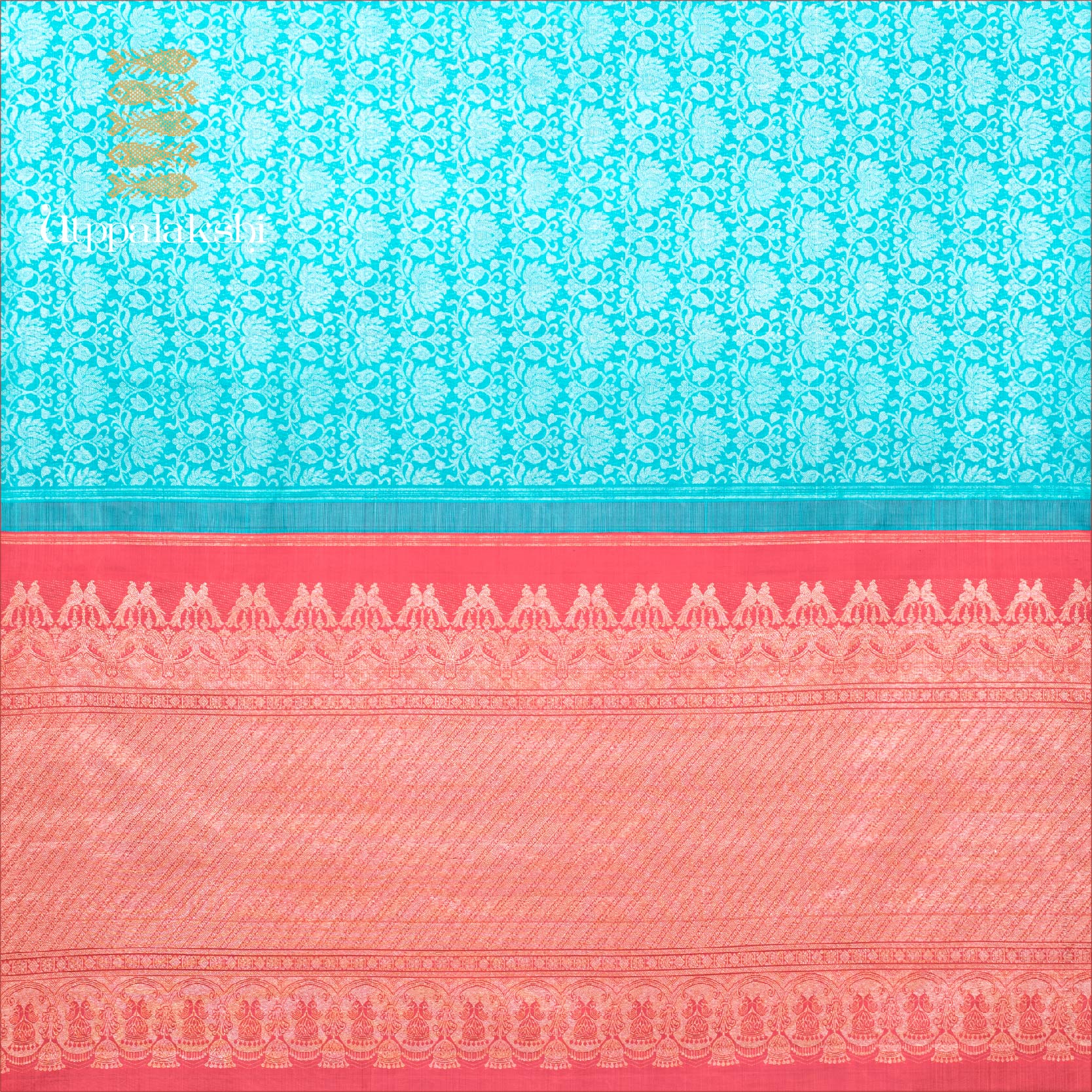 UTPPALAKSHI HANDWOVEN KANJIVARAM SILK BRIDAL SAREE BLUE PINK SILVER ZARI LOTUS BROCADE NO BORDER