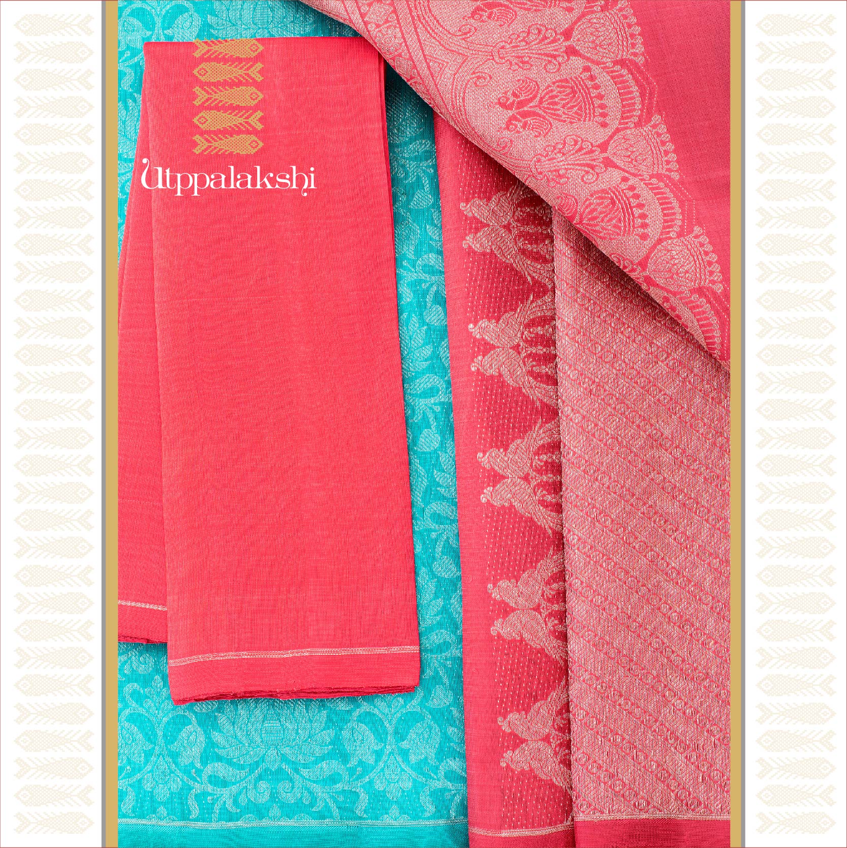 UTPPALAKSHI HANDWOVEN KANJIVARAM SILK BRIDAL SAREE BLUE PINK SILVER ZARI LOTUS BROCADE NO BORDER