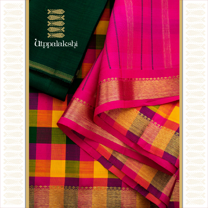 UTPPALAKSHI HANDWOVEN KANJIVARAM SILK SAREE PALUM PAZHAM CHECKS