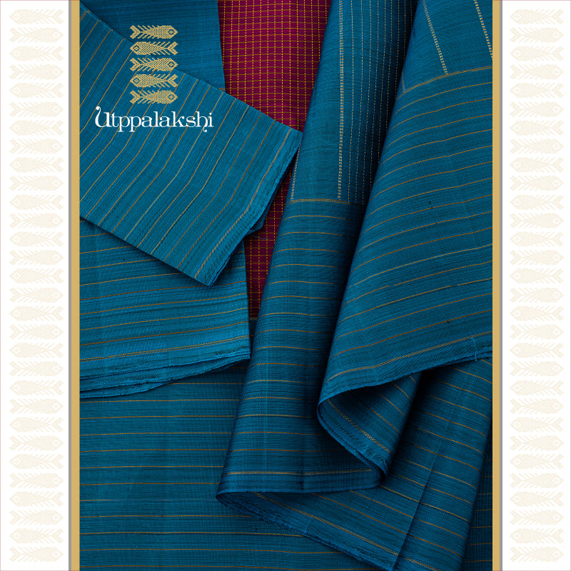 UTPPALAKSHI HANDWOVEN KANJIVARAM SILK SAREE DEEP MAROON AND TEAL MUTTUKATTAM