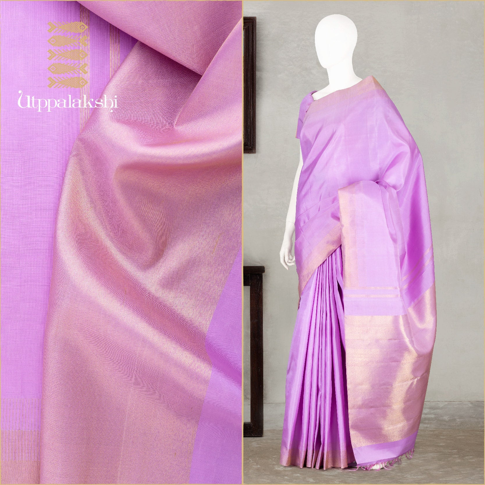 MAUVE/ LAVENDER CHEEP (COMB) RAKE BAVANJI PALLU || UTPPALAKSHI HANDWOVEN KANJIVARAM SILK SAREE