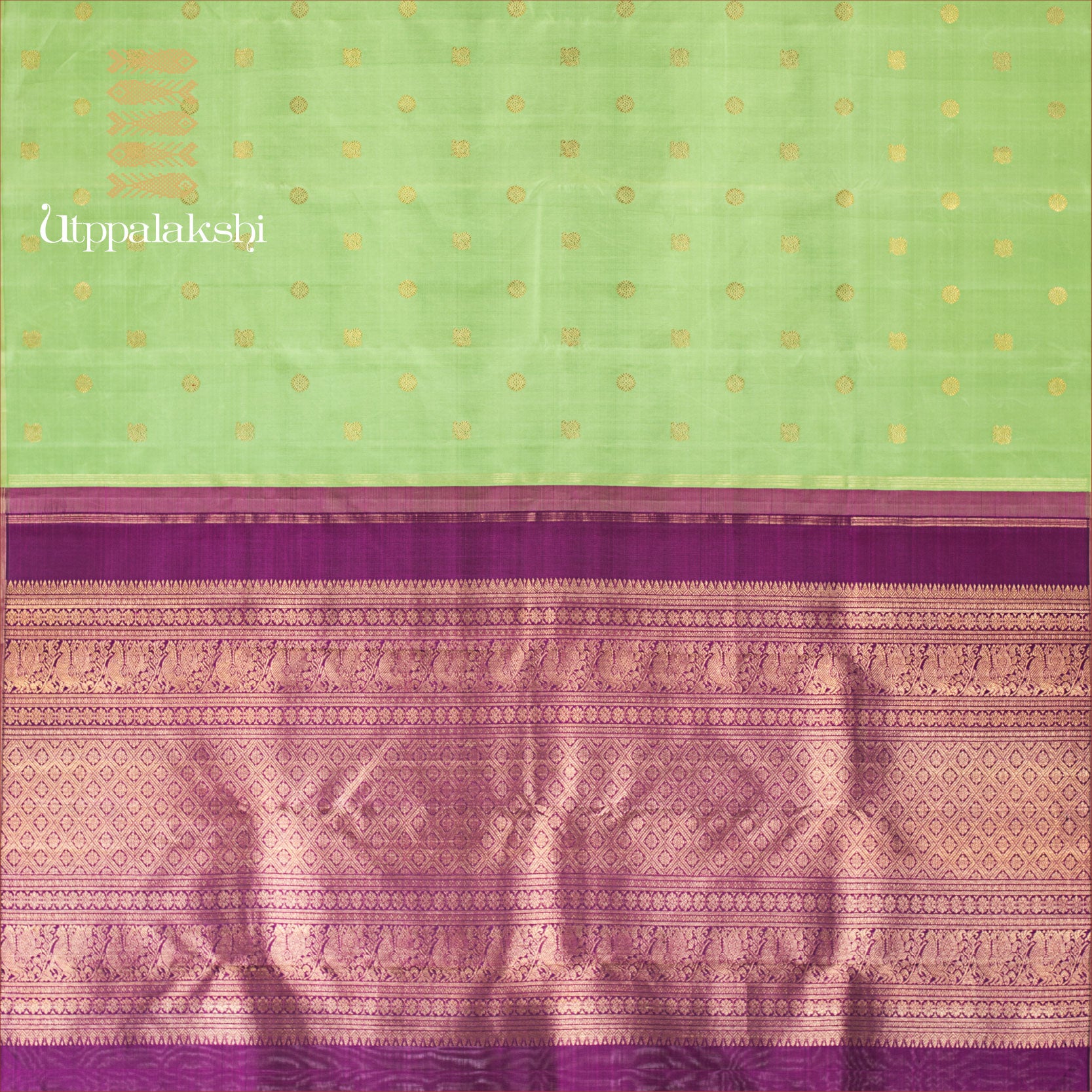 UTPPALAKSHI HANDWOVEN KANJIVARAM SILK SAREE ELAKKA GREEN AND PURPLE