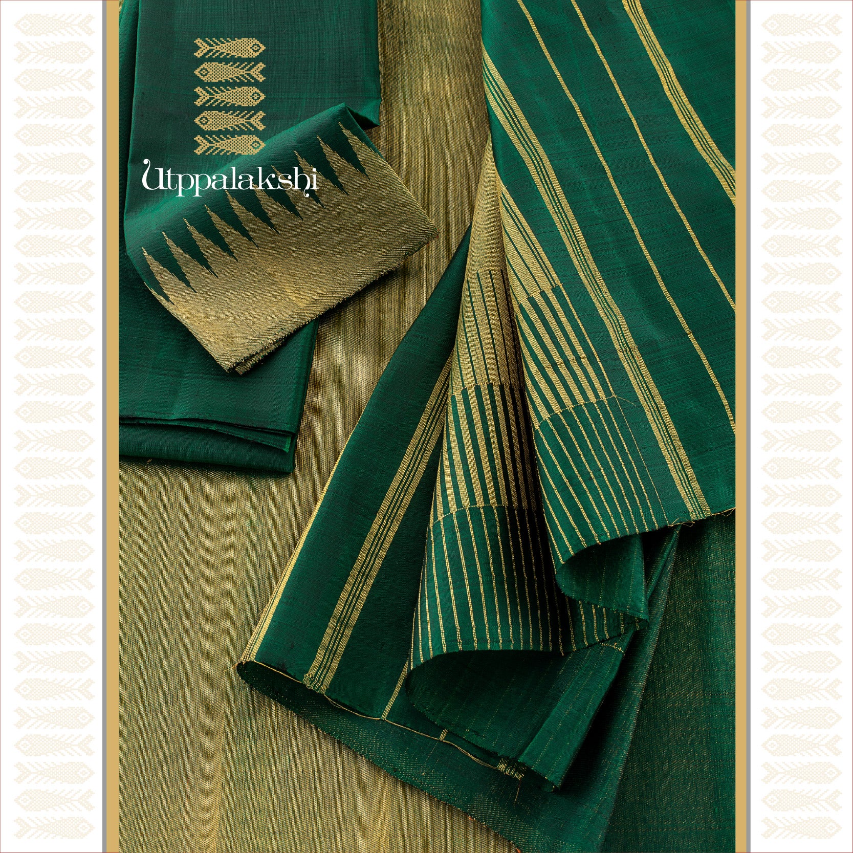 BOTTLE GREEN RAISING PALLU SAREE || UTPPALAKSHI HANDWOVEN KANJIVARAM SILK SAREE
