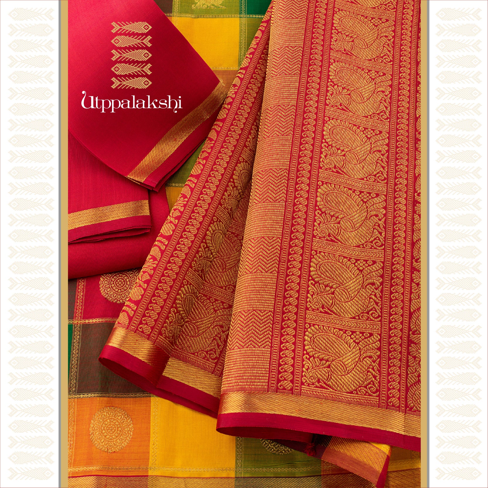 PAALUM PAZHAM IN RED YELLOW GREEN MANDULIR || UTPPALAKSHI HANDWOVEN KANJIVARAM SILK SAREE