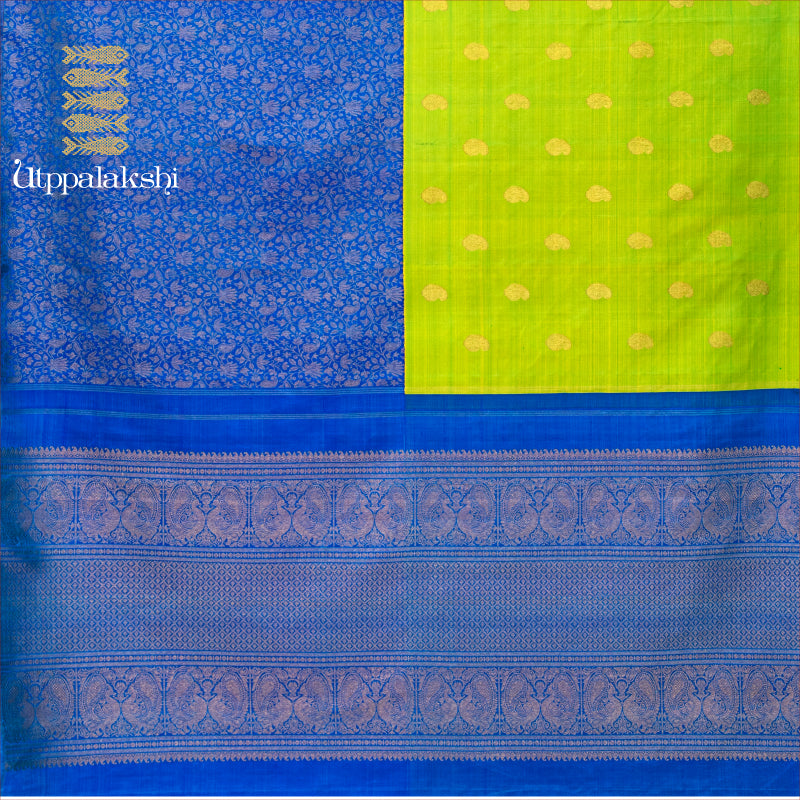 UTPPALAKSHI HANDWOVEN KANJIVARAM SILK HALF AND HALF SAREE GREEN AND BLUE