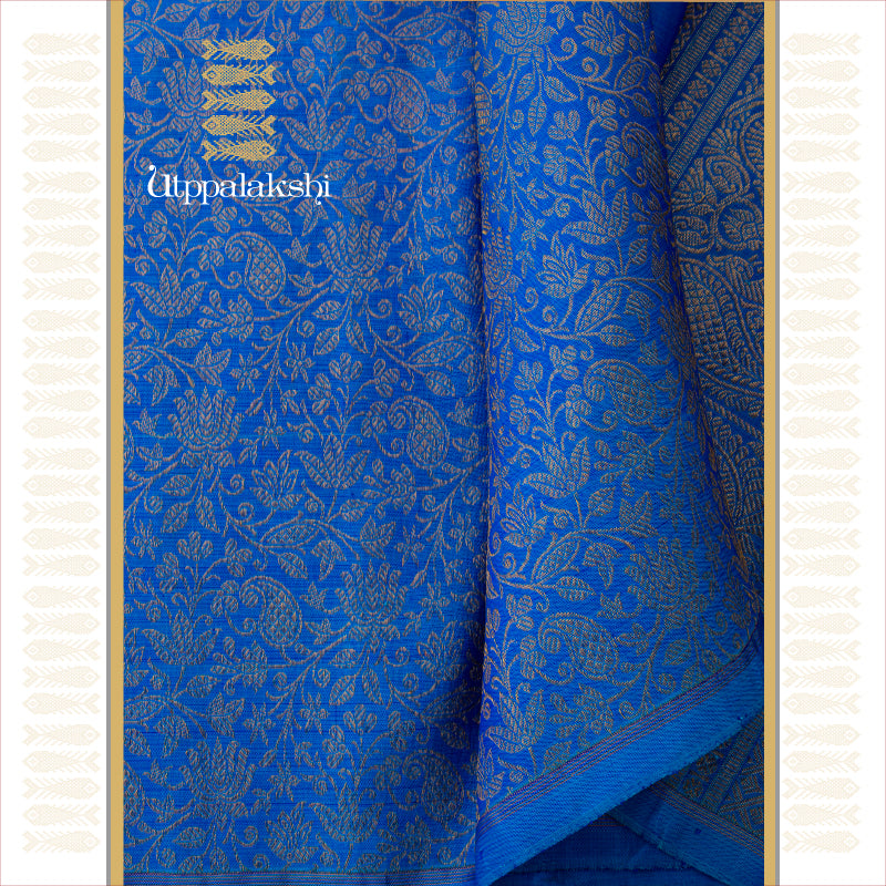 UTPPALAKSHI HANDWOVEN KANJIVARAM SILK HALF AND HALF SAREE GREEN AND BLUE