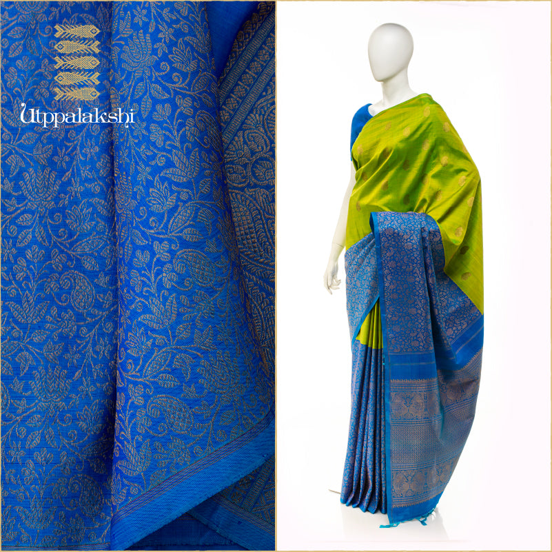UTPPALAKSHI HANDWOVEN KANJIVARAM SILK HALF AND HALF SAREE GREEN AND BLUE