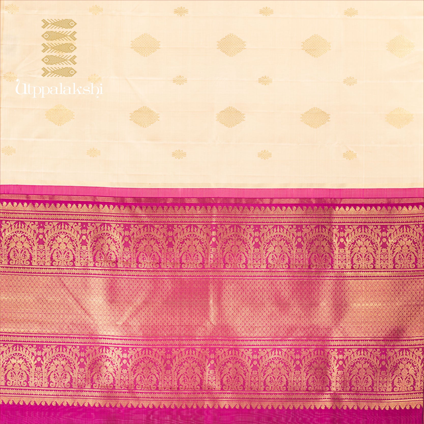 IVORY AND MAGENTA KOLAM SAREE- UTPPALAKSHI HANDWOVEN KANJIVARAM SILK SAREE
