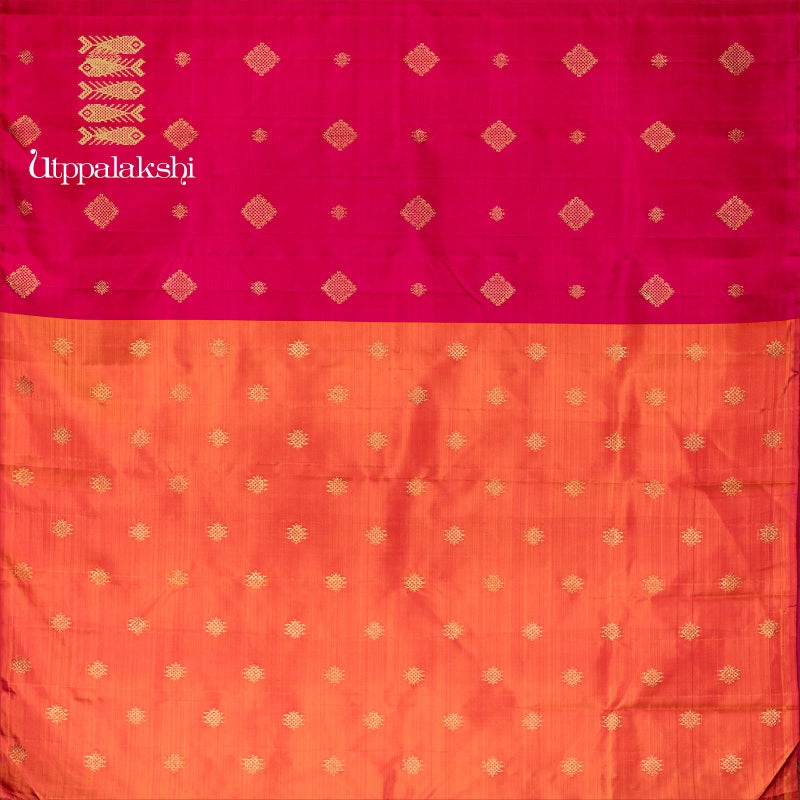 UTPPALAKSHI HANDWOVEN KANJIVARAM SILK SAREE MAGENTA AND ORANGE KOLAM