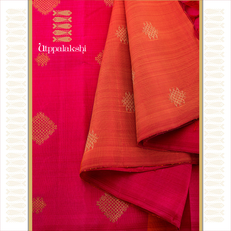 UTPPALAKSHI HANDWOVEN KANJIVARAM SILK SAREE MAGENTA AND ORANGE KOLAM