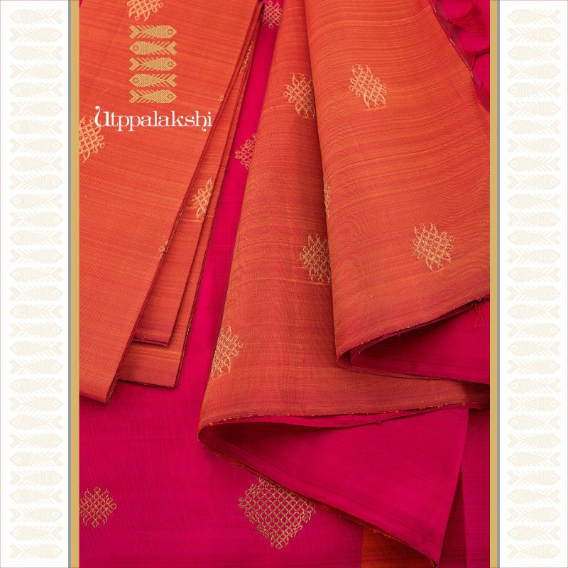 UTPPALAKSHI HANDWOVEN KANJIVARAM SILK SAREE MAGENTA AND ORANGE KOLAM