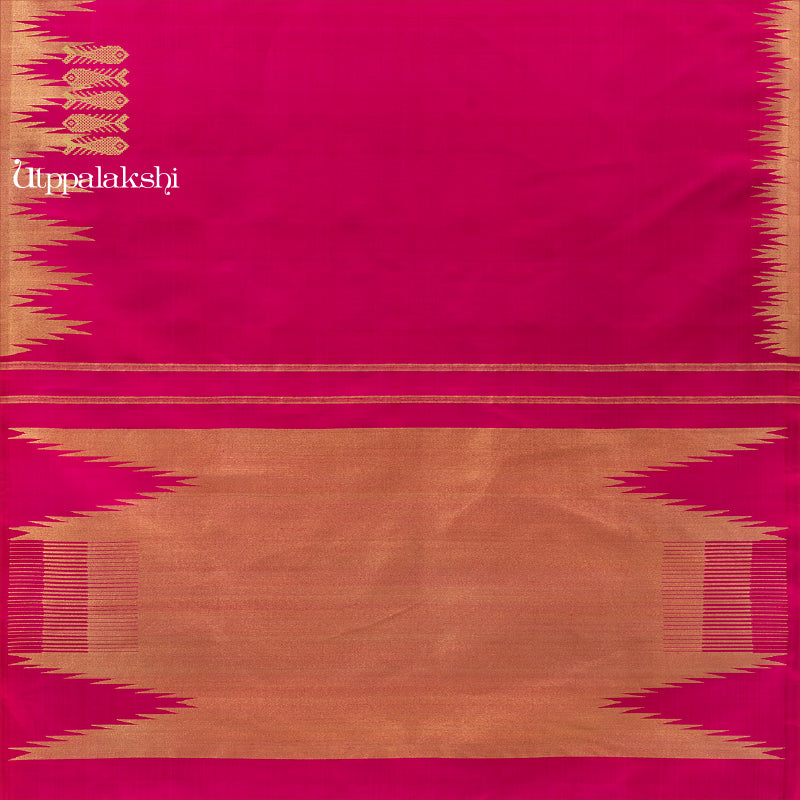 UTPPALAKSHI HANDWOVEN KANJIVARAM SILK SAREE PINK TEMPLE BORDER BAVANJI PALLU