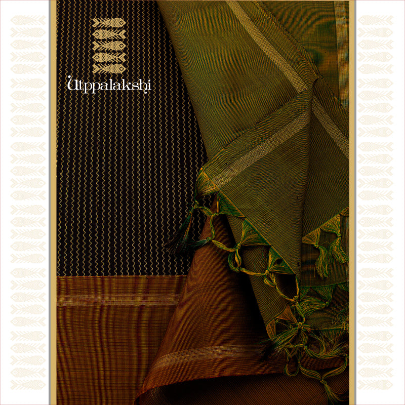 UTPPALAKSHI HANDWOVEN KANJIVARAM SILK MUBBAGAM SAREE KANCHANA GREEN RUST
