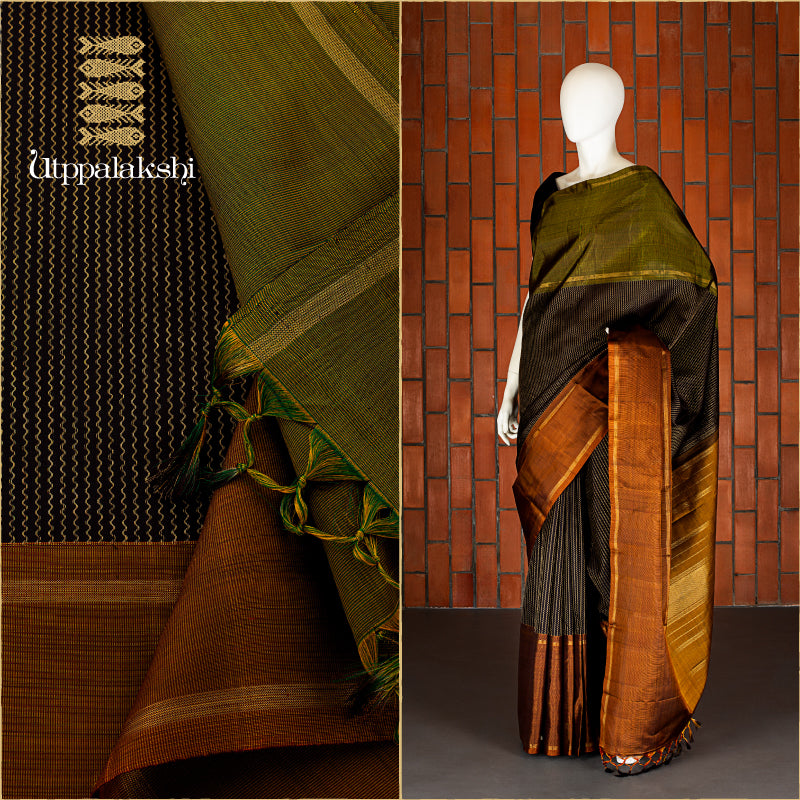 UTPPALAKSHI HANDWOVEN KANJIVARAM SILK MUBBAGAM SAREE KANCHANA GREEN RUST
