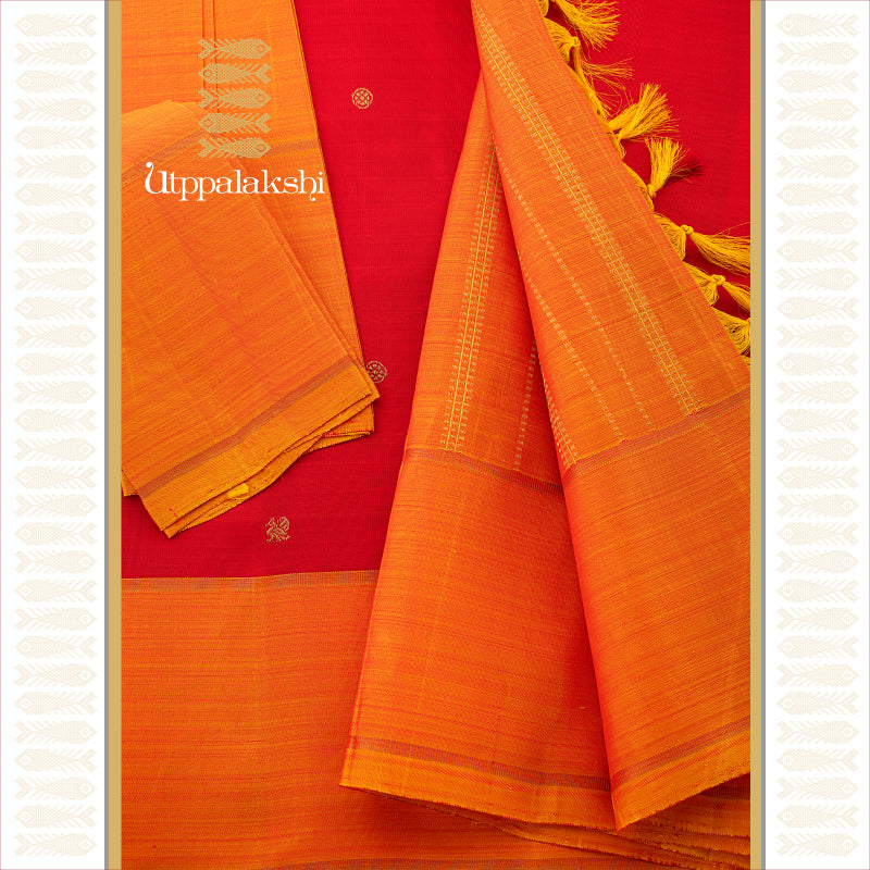 UTPPALAKSHI HANDWOVEN KANJIVARAM SILK SAREE RED AND ORANGE ANNAM CHAKRAM