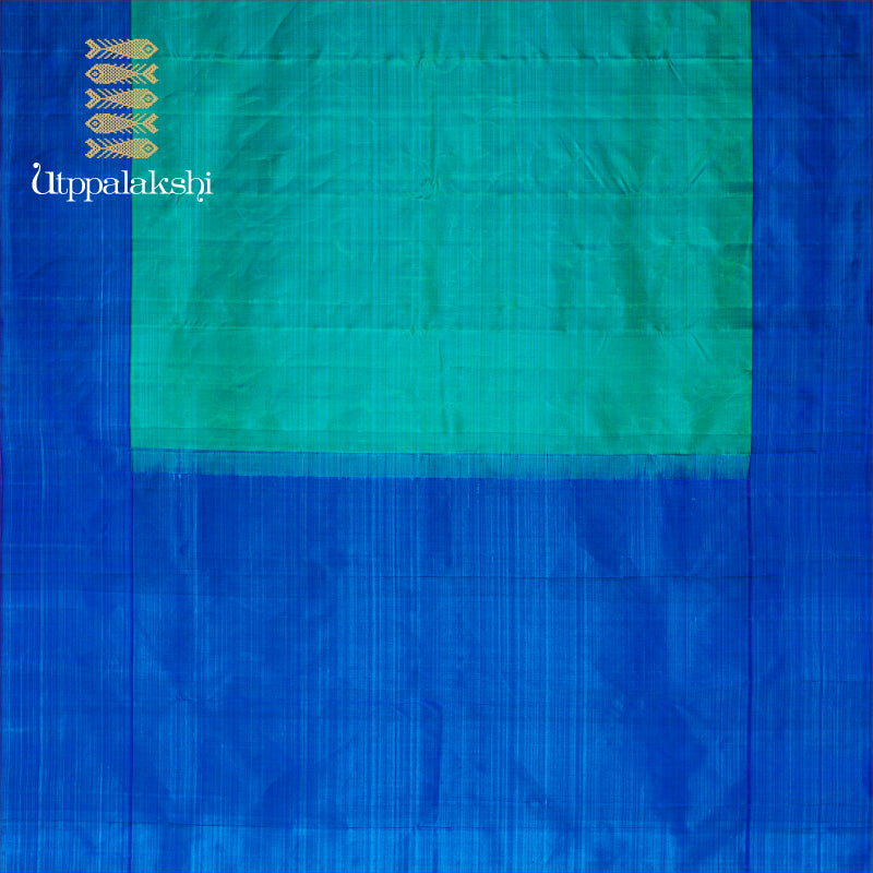 UTPPALAKSHI HANDWOVEN KANJIVARAM SILK SAREE PLAIN SEA GREEN AND SEA BLUE