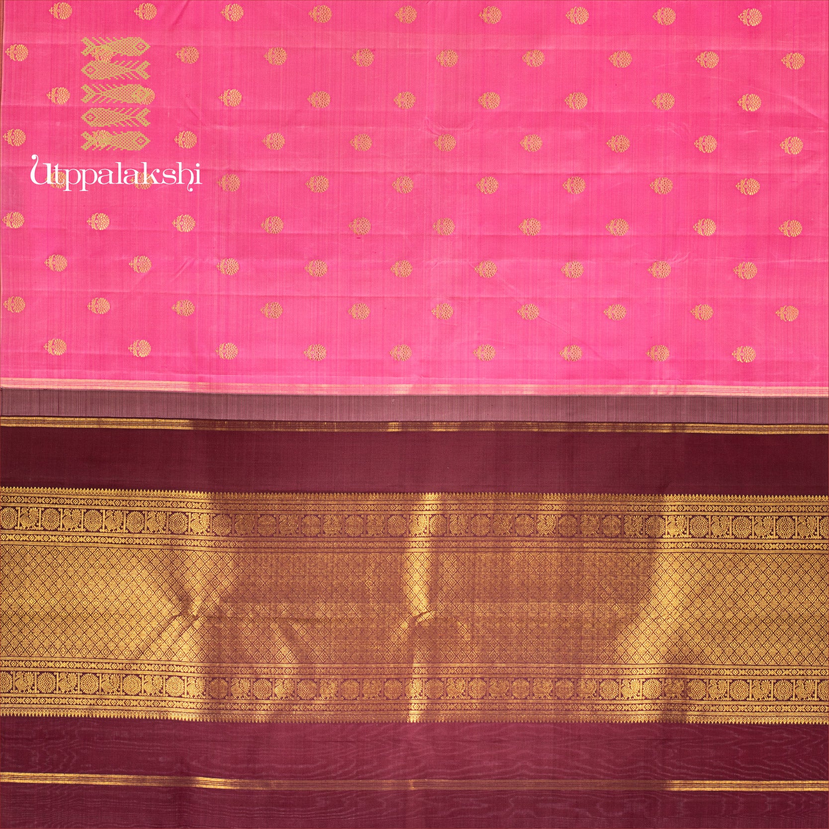 CANDY PINK WITH COFFEE BROWN PALLU || UTPPALAKSHI HANDWOVEN KANJIVARAM SILK SAREE