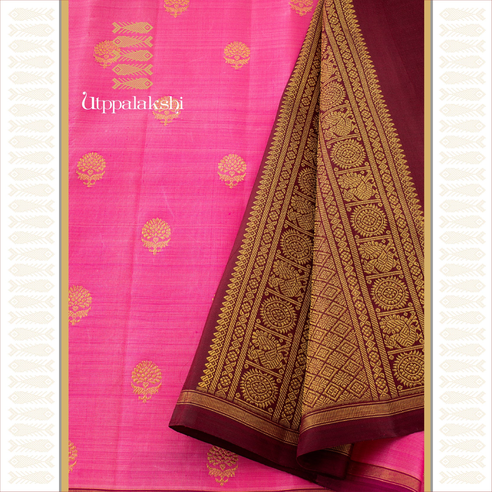 CANDY PINK WITH COFFEE BROWN PALLU || UTPPALAKSHI HANDWOVEN KANJIVARAM SILK SAREE