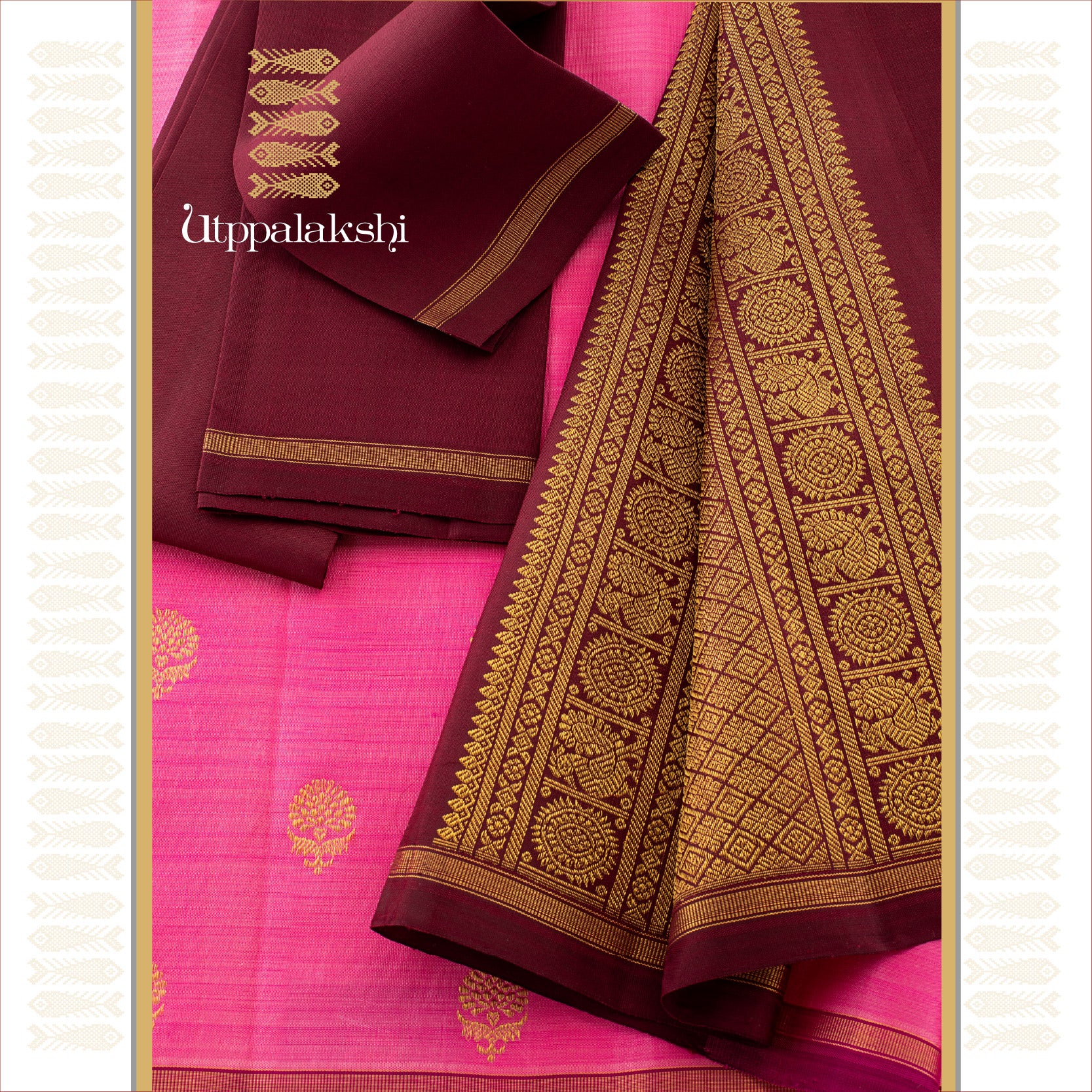 CANDY PINK WITH COFFEE BROWN PALLU || UTPPALAKSHI HANDWOVEN KANJIVARAM SILK SAREE