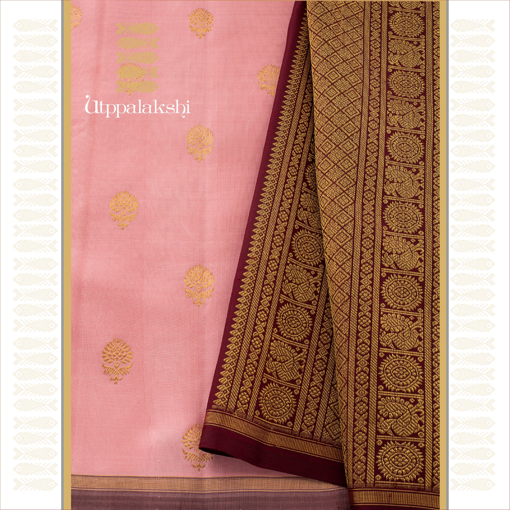 SOFT PASTEL PINK AND COFFEE BROWN || UTPPALAKSHI HANDWOVEN KANJIVARAM SILK SAREE