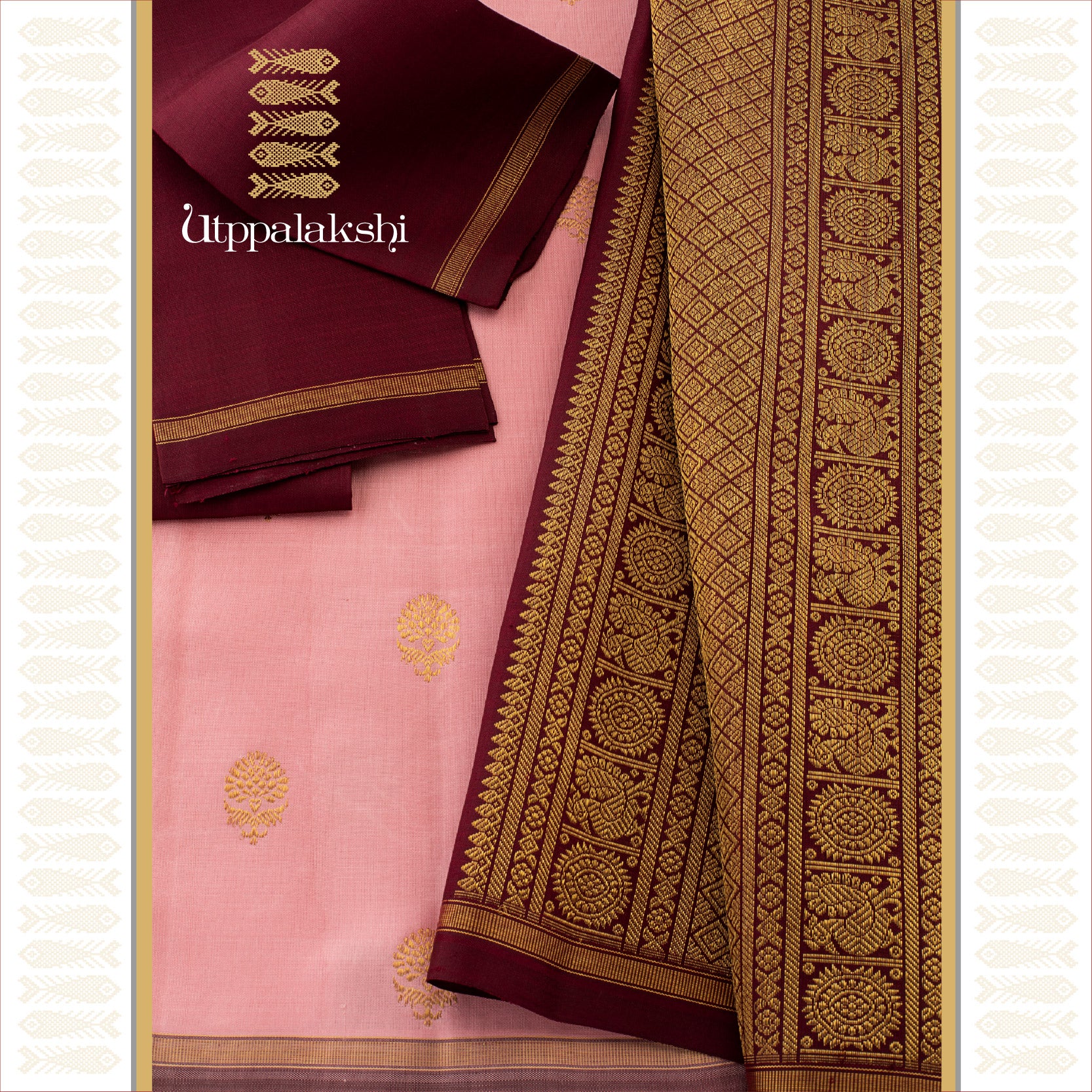 SOFT PASTEL PINK AND COFFEE BROWN || UTPPALAKSHI HANDWOVEN KANJIVARAM SILK SAREE