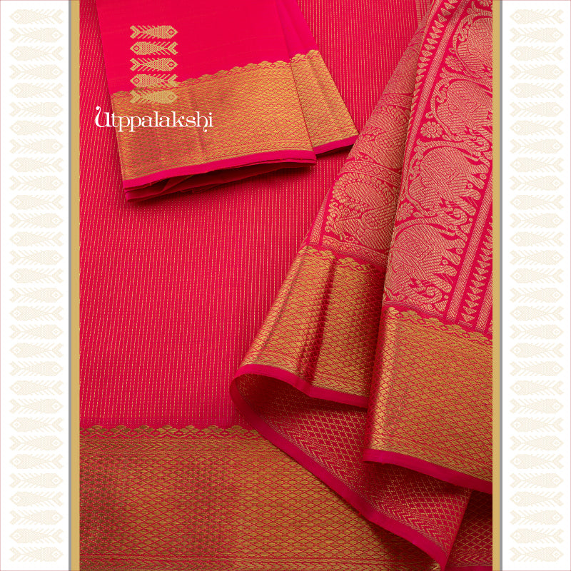 UTPPALAKSHI HANDWOVEN KANJIVARAM SILK BRIDAL SAREE PINK VAIRA OOSI