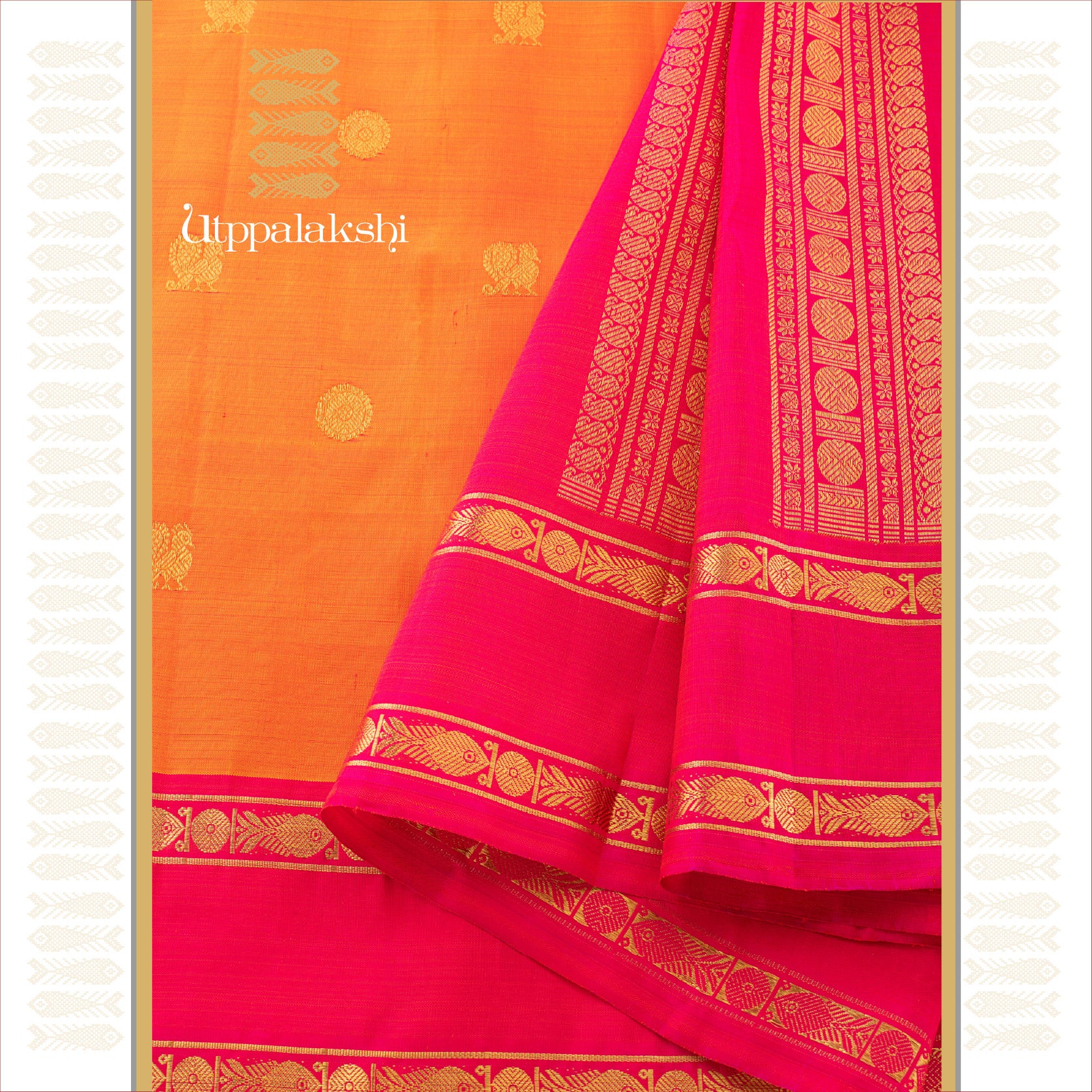 GANGA JAMUNA ORANGE PINK MANDULIR || UTPPALAKSHI HANDWOVEN KANJIVARAM SILK SAREE
