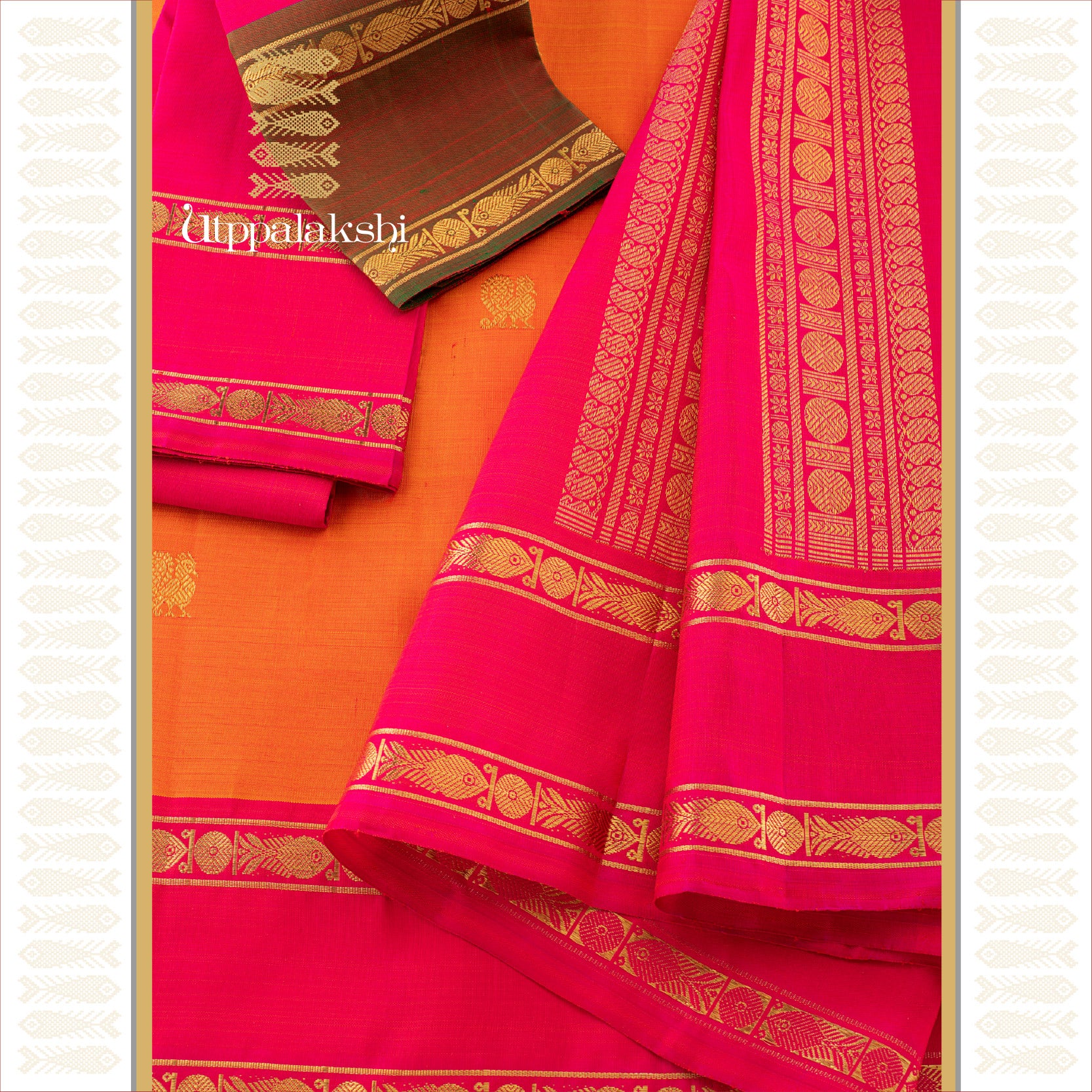 GANGA JAMUNA ORANGE PINK MANDULIR || UTPPALAKSHI HANDWOVEN KANJIVARAM SILK SAREE