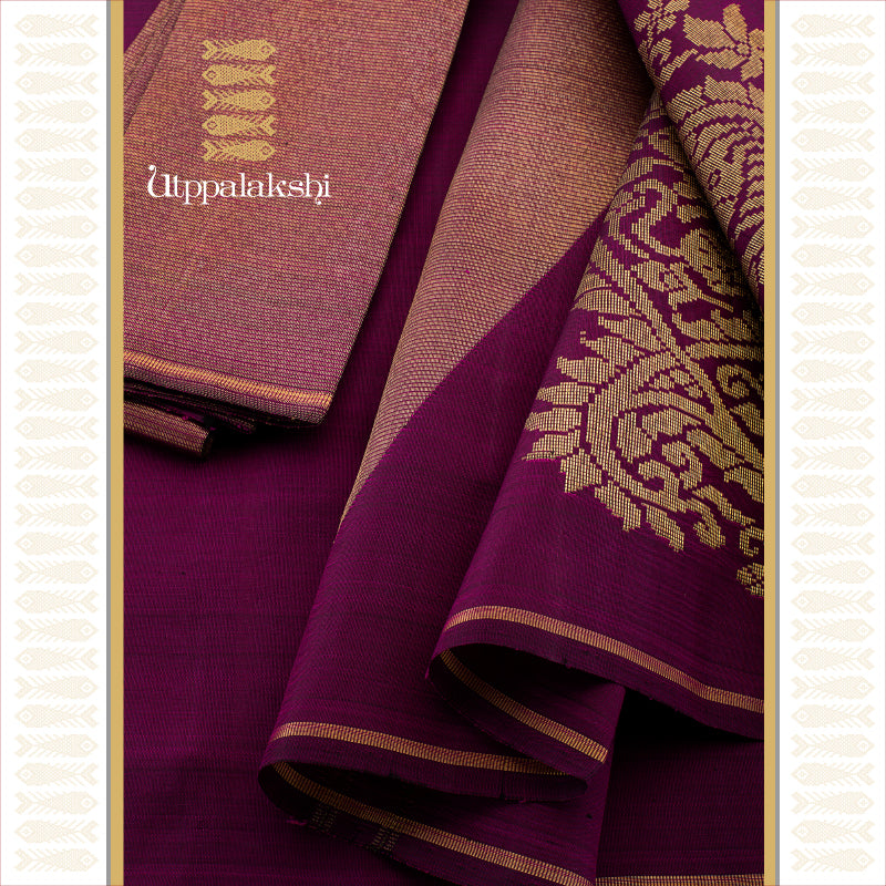 PURPLE CROSS RISING PALLU || UTPPALAKSHI HANDWOVEN KANJIVARAM SILK SAREE