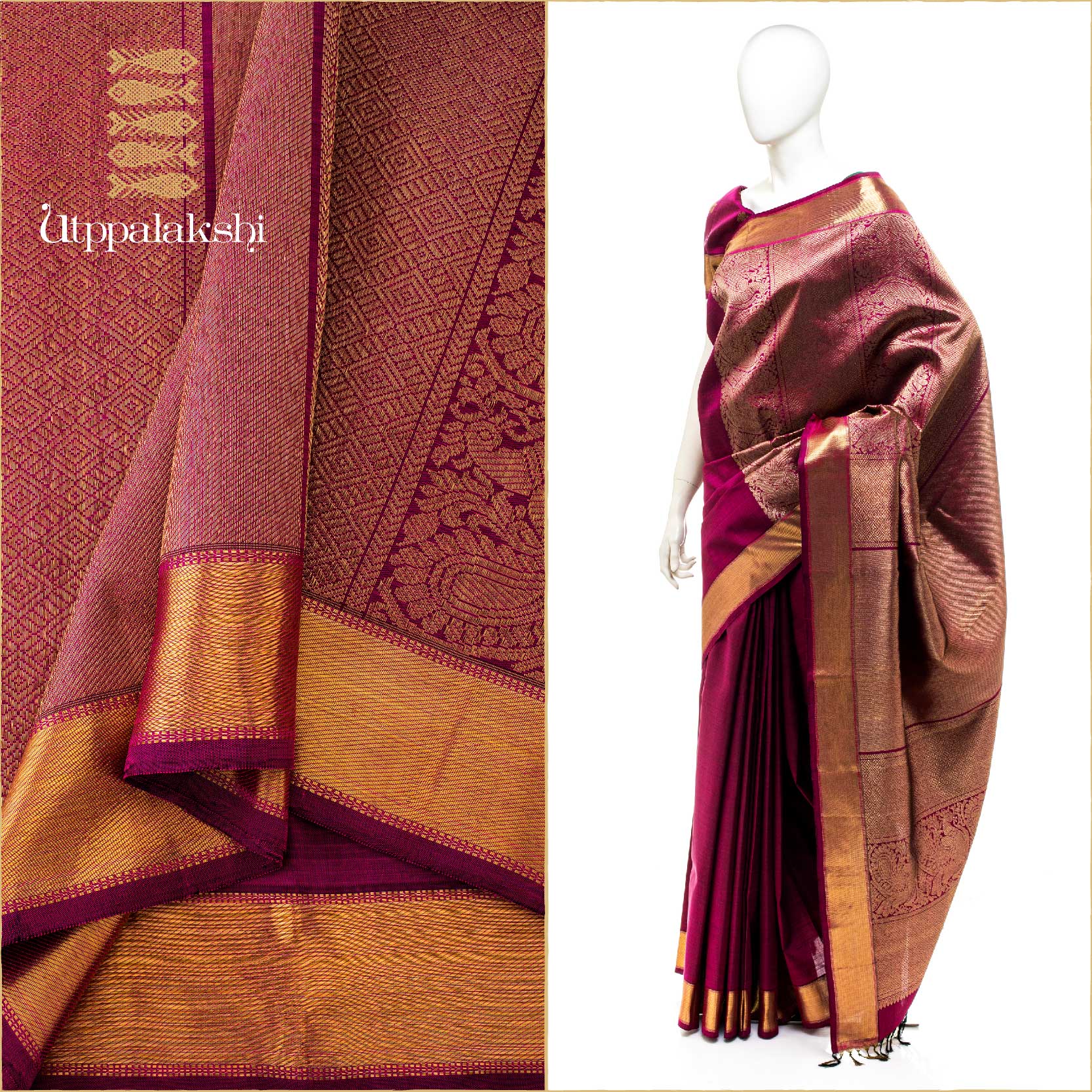 UTPPALAKSHI HANDWOVEN KANJIVARAM SILK SAREE PURPLE LONG PALLU GETTI ZARI