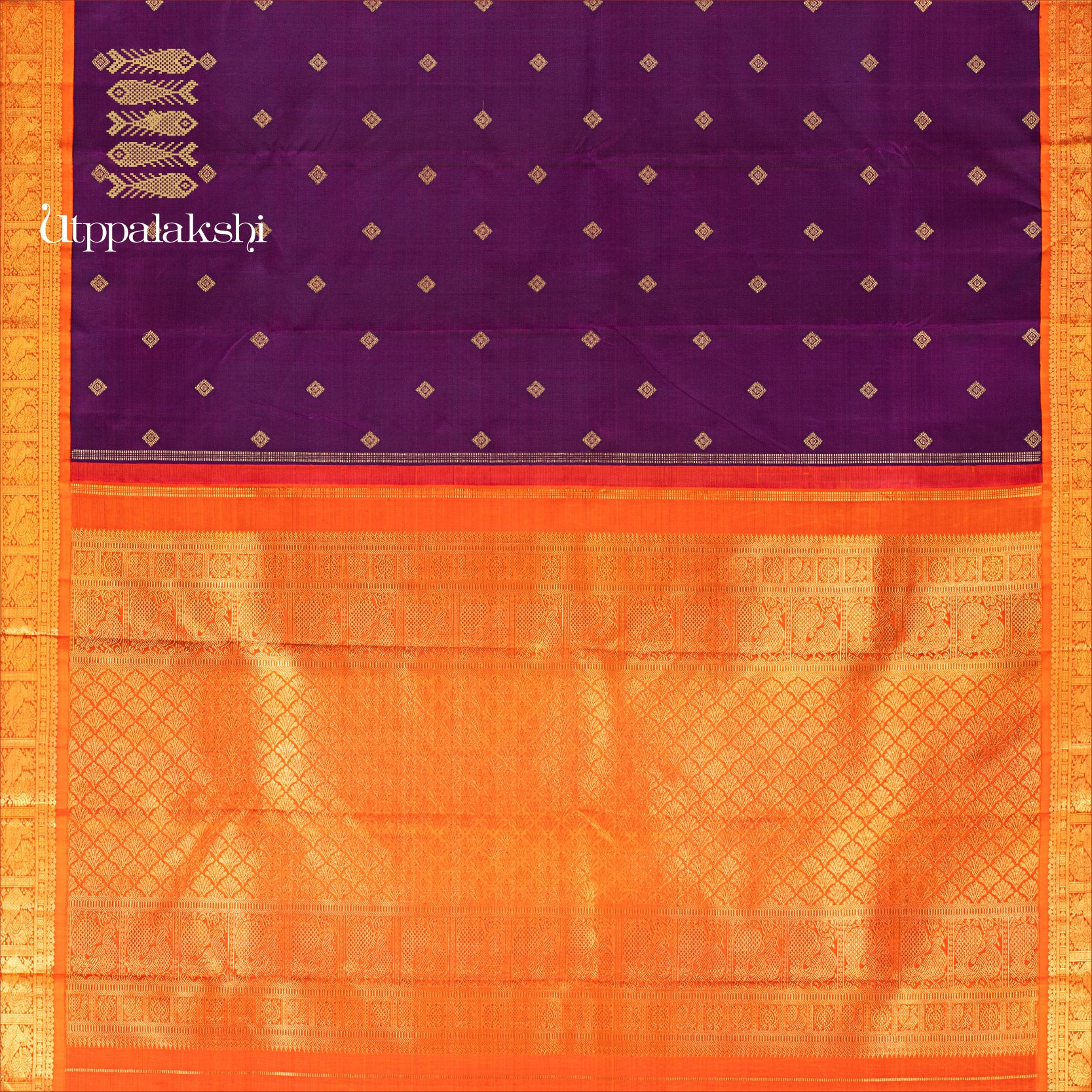 UTPPALAKSHI HANDWOVEN KANJIVARAM SILK SAREE PURPLE AND ORANGE