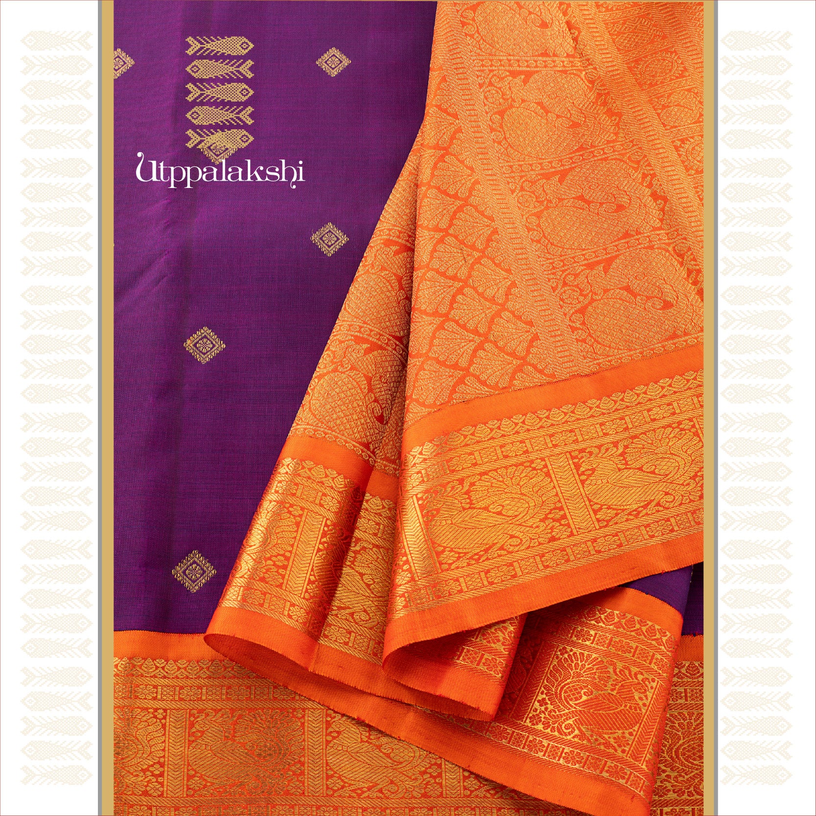 UTPPALAKSHI HANDWOVEN KANJIVARAM SILK SAREE PURPLE AND ORANGE