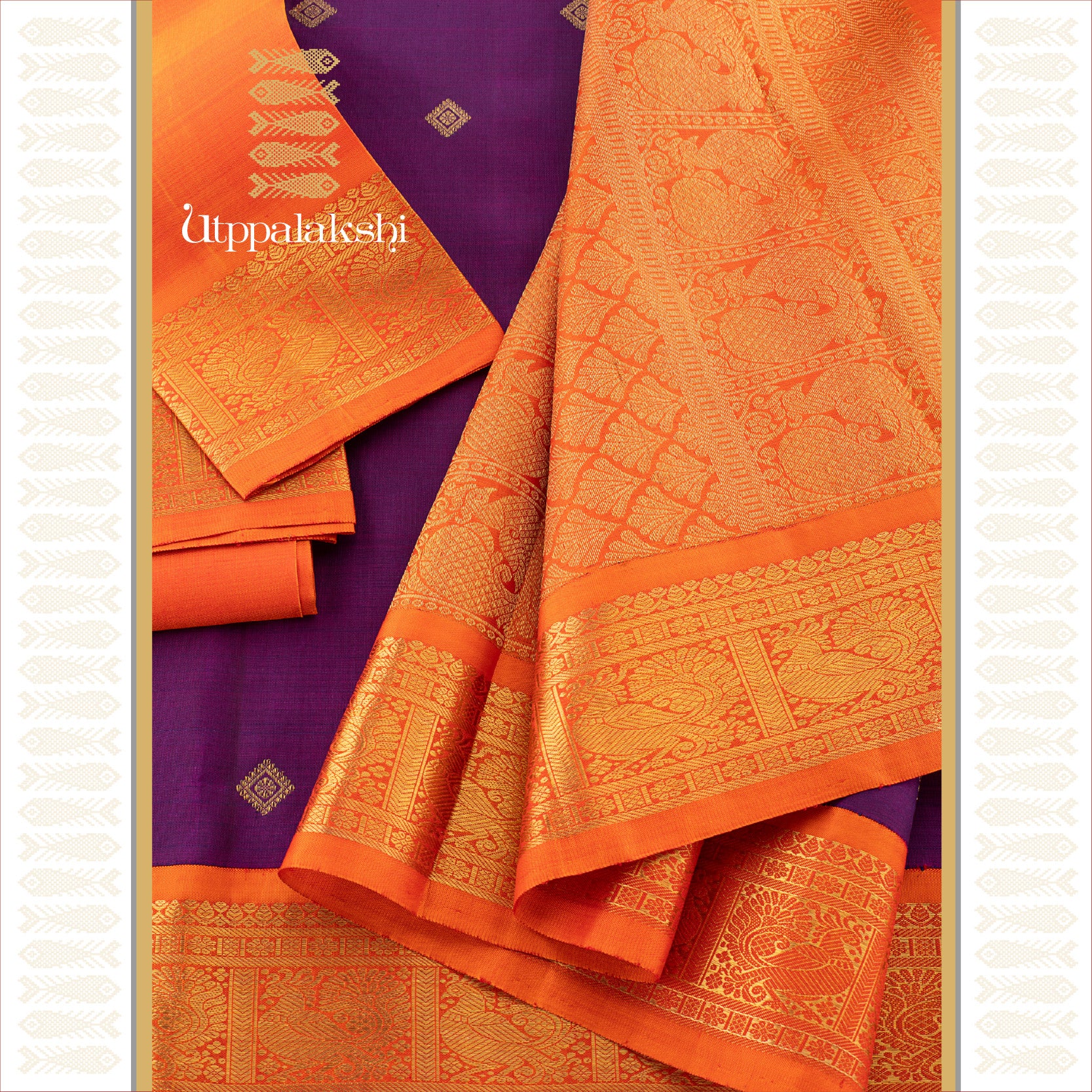 UTPPALAKSHI HANDWOVEN KANJIVARAM SILK SAREE PURPLE AND ORANGE