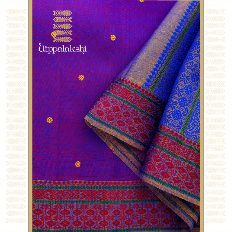 UTPPALAKSHI HANDWOVEN KANJIVARAM SILK THREADWORK SAREE IN PURPLE WITH BUTTA