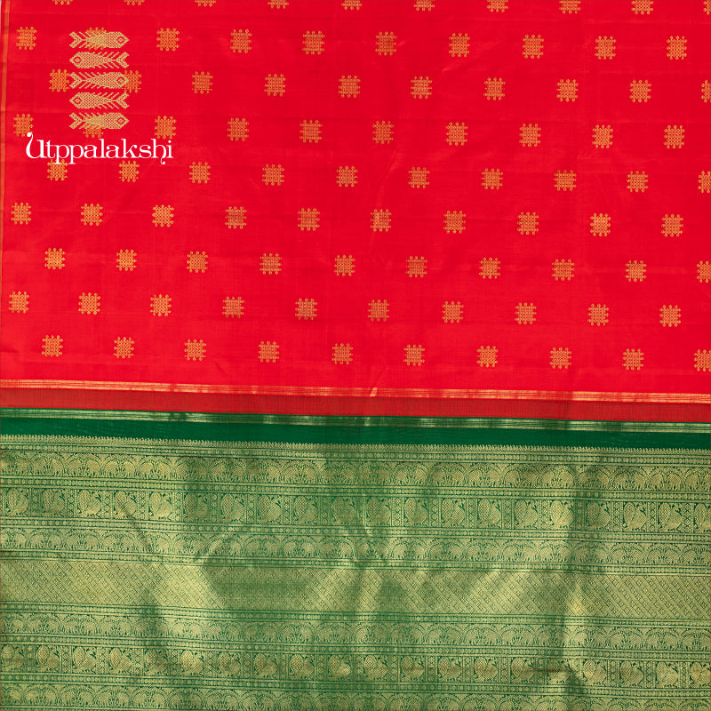 RADIANT RED AND GREEN KOLAM SAREE || AN UTPPALAKSHI HANDWOVEN KANJIVARAM SILK SAREE