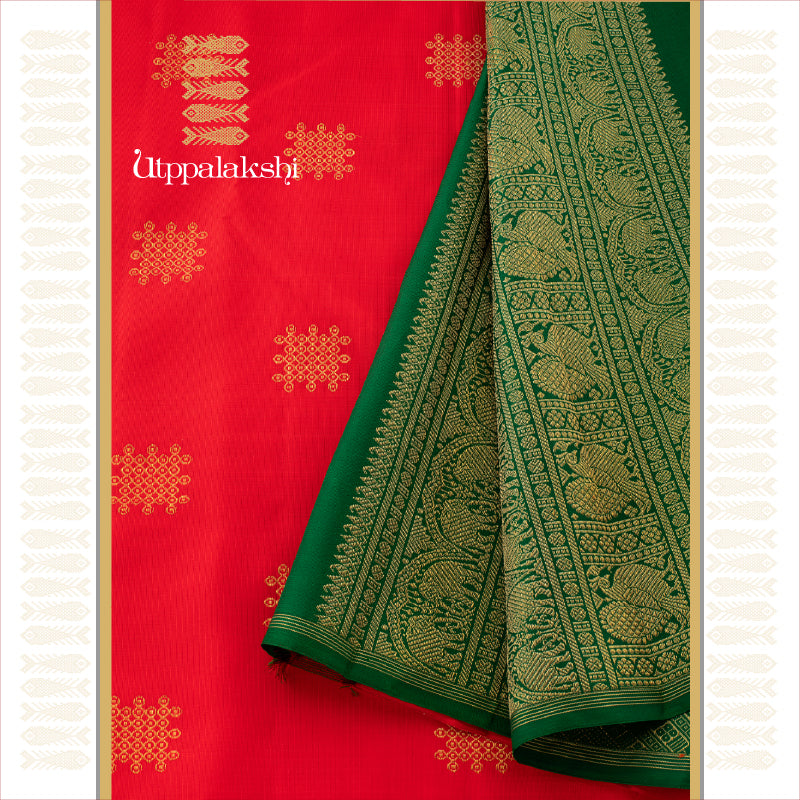 RADIANT RED AND GREEN KOLAM SAREE || AN UTPPALAKSHI HANDWOVEN KANJIVARAM SILK SAREE