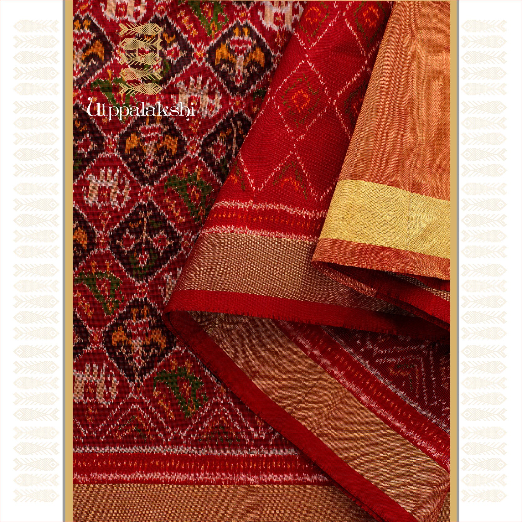 UTPPALAKSHI HANDWOVEN KANJIVARAM SILK ODISHA IKAR SAREE RED