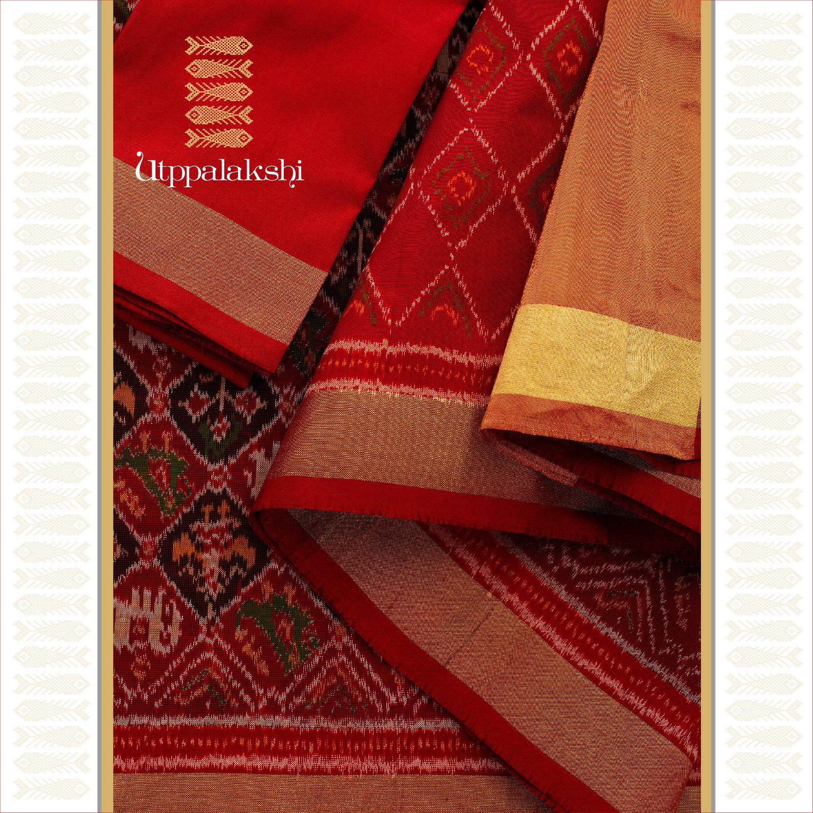 UTPPALAKSHI HANDWOVEN KANJIVARAM SILK ODISHA IKAR SAREE RED