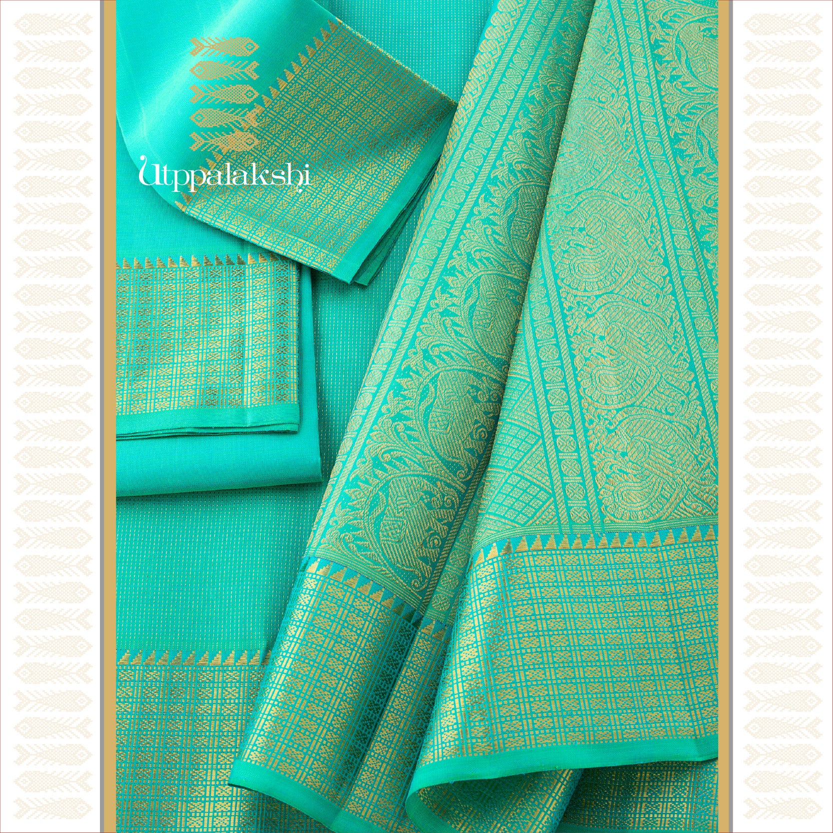 SEA GREEN VERTICAL ZARI LINES || UTPPALAKSHI HANDWOVEN KANJIVARAM SILK SAREE