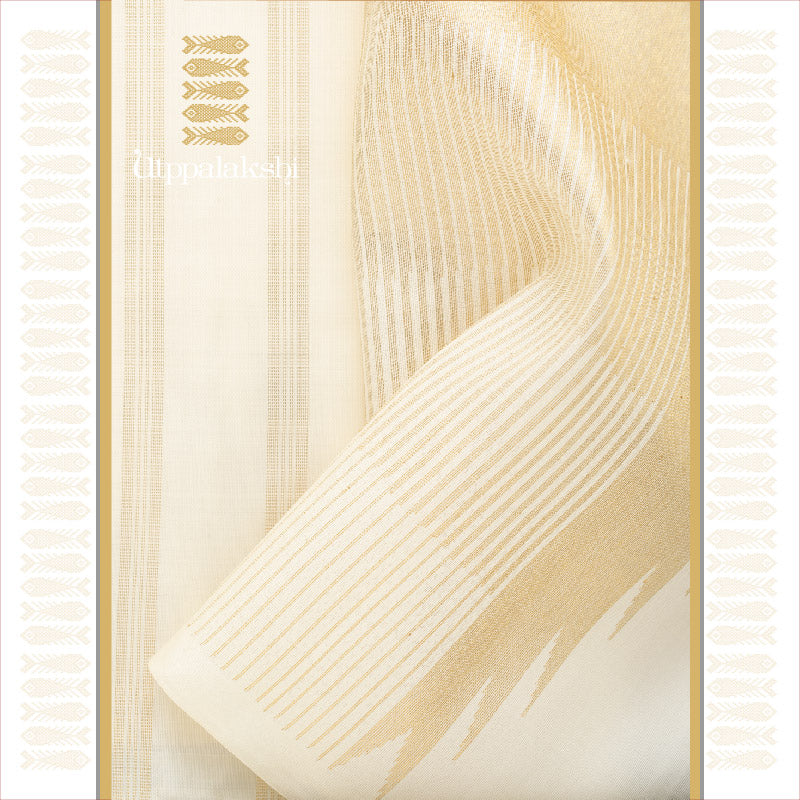 IVORY / OFF WHITE TEMPLE BORDER BAVANJI PALLU || UTPPALAKSHI HANDWOVEN KANJIVARAM SILK SAREE