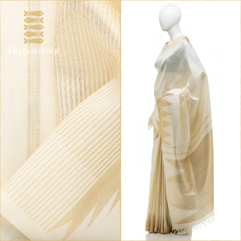 IVORY / OFF WHITE TEMPLE BORDER BAVANJI PALLU || UTPPALAKSHI HANDWOVEN KANJIVARAM SILK SAREE